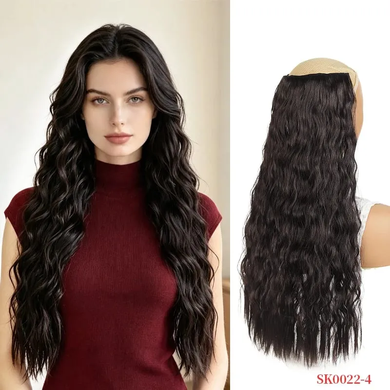 Synthetic Wig Extensions Long Curly Corn Perm One Piece Clip In Hairpiece for Women Instant Length
