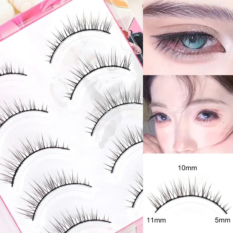5 Pairs Baby Straight Lashes Hard Band False Eyelashes Natural Fish Tail Design for Cosplay Daily Makeup manga eye lashes