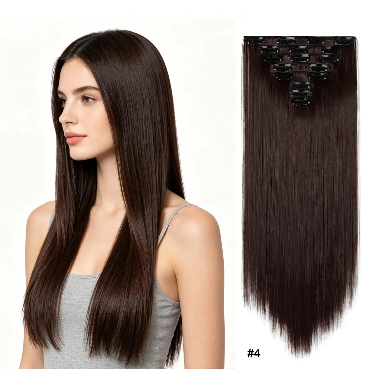Clip In Hair Extensions Full Head 8 Pieces 17 Clips Synthetic Straight 24 Inch Matte Hair Set Multiple Colors