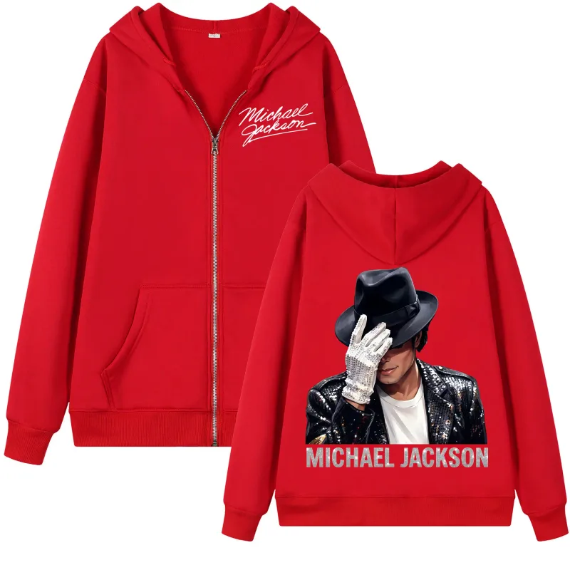 90's Rock Singer Michael Jackson Zipper Hoodie Vintage Fashion Zip Up Hooded Sweatshirts Men Women Casual Loose Fleece Pullovers