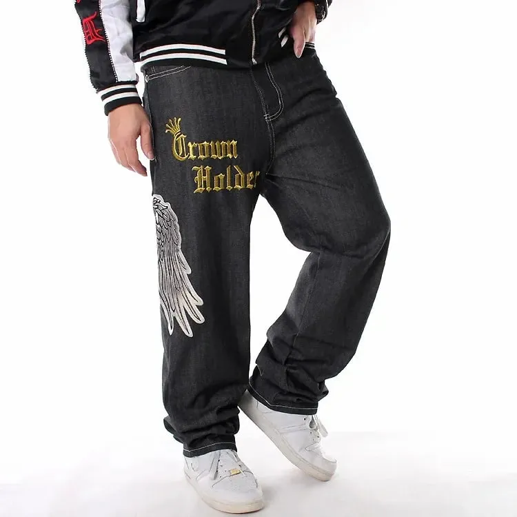 Y2K Big Size 70kg Mens Embroidery Oversized Jeans Hip Hop Loose Black Baggy Jean Trousers Man Rap Street Denim Punk Pants Hombre