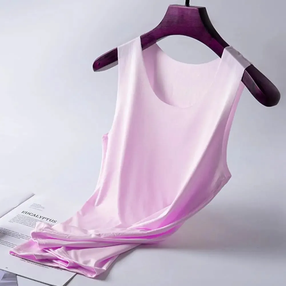 Women Bottoming Vest Ice Silk Seamless Sleeveless Pure Color Plus Size Stretchy Round Neck Dry Dry Cooling Camisole Basic Top 80