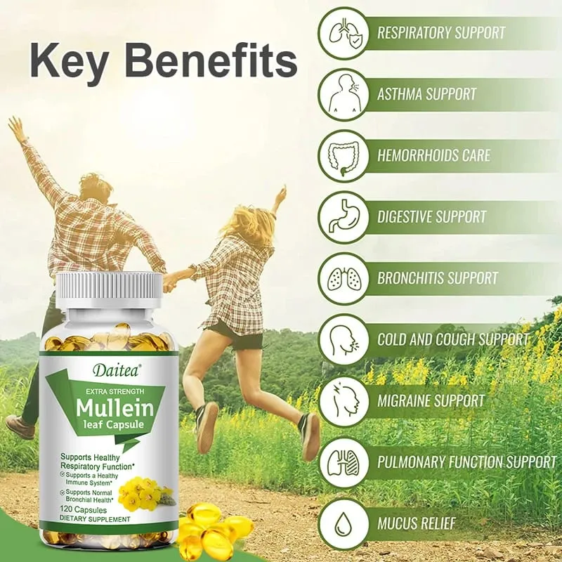 Mullein Extract Capsules Suitable For Lung & Bronchial Cleanse for Smokers - Respiratory Health Support Gut Health