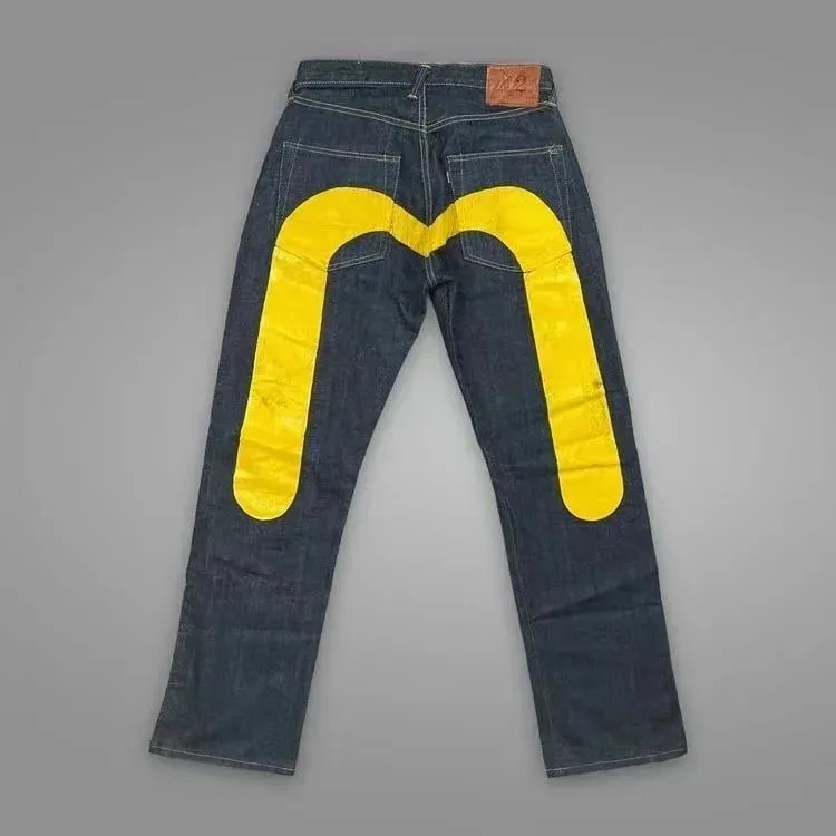 Black Men Straight Leg Jeans Yellow Stitching Loose Slim Fit Trousers 3D Dice Print Artistic Design Unique Trending 2025 New
