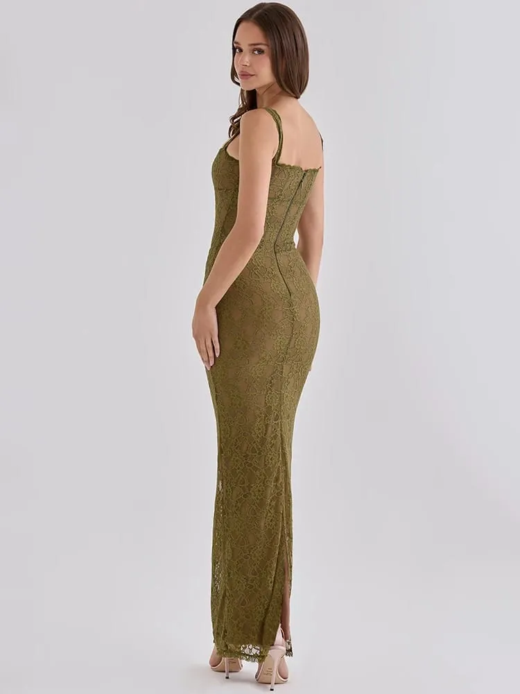 Mozision Women Elegant Lace Sexy Maxi Dress Sleeveless Spaghetti Strap Bodycon Dress Party Evening Cocktail Mermaid Dresses