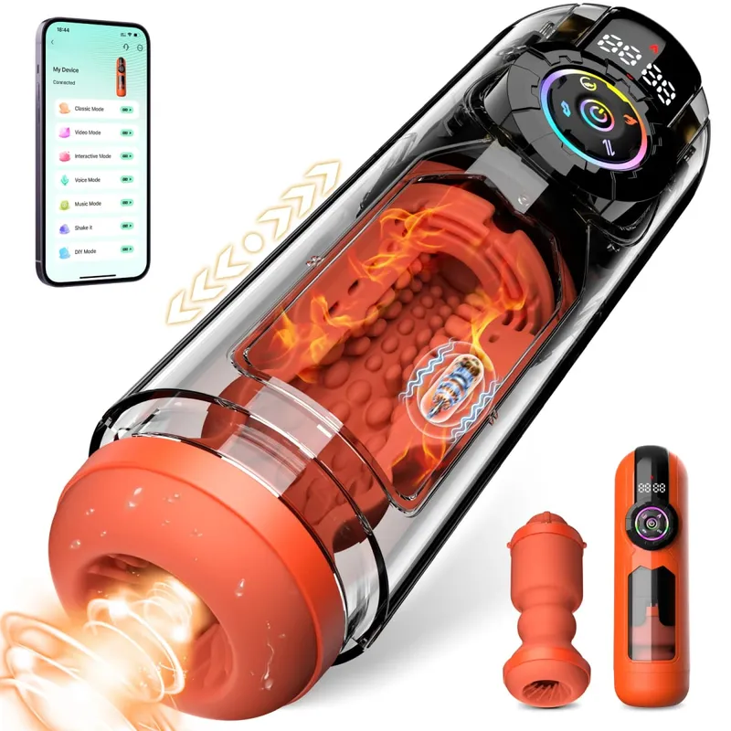 APP Intelligent Heating Suction Blowjob Masturbator for Men LCD Display Telescopic Vibrating Masturbation Cup Pocket Pussy