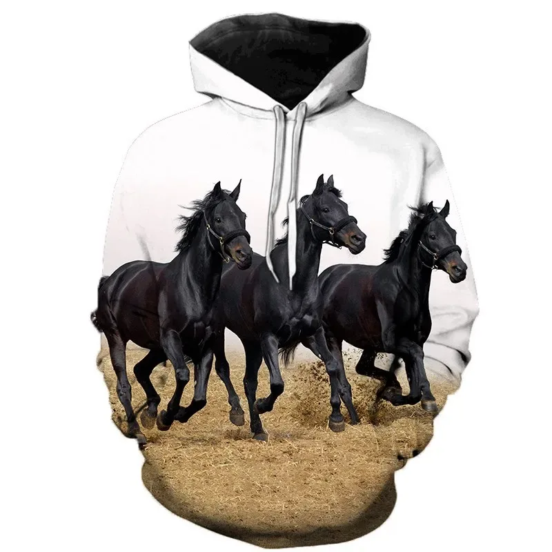 New Style Autumn 3D Printed Men's Hoodie Animal Horse Pullover Loose Sportswear Casual Men's Fashion Pullover Hooded