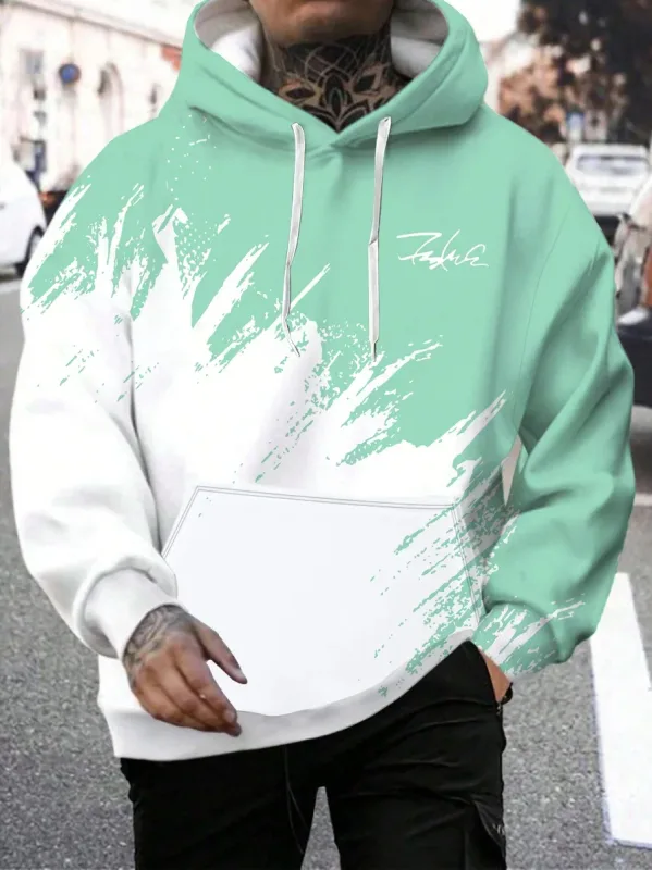 Fashion Gradient Print Men's Hoodies Funny 3D Letter Pattern Oversized Sweatshirts Autumn and Winter Casual Pullover Men Clothes