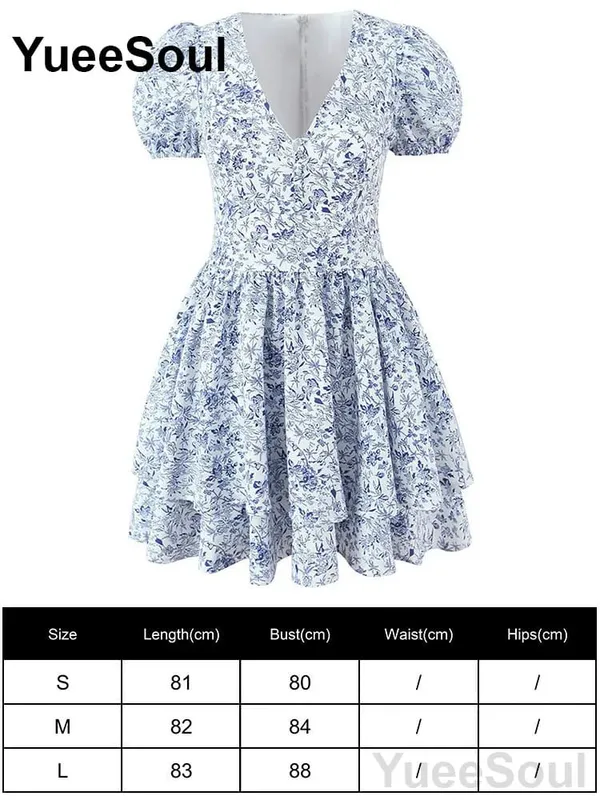 Blue Printed Mini Dress 2026 Summer New Elegant Party Birthday Evening Dresses Y2K Sweet Cute High Street Casual Women Dress