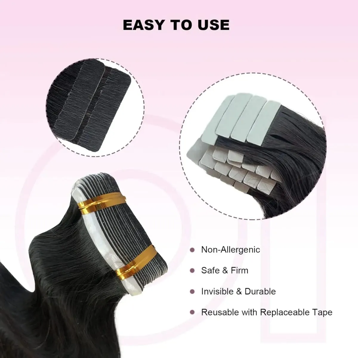Body Wave Tape In Hair Extensions 100% Human Hair 20Pcs/50g Wavy Tape Ins Adhesive Replaceable Seamless Invisible Natural Black