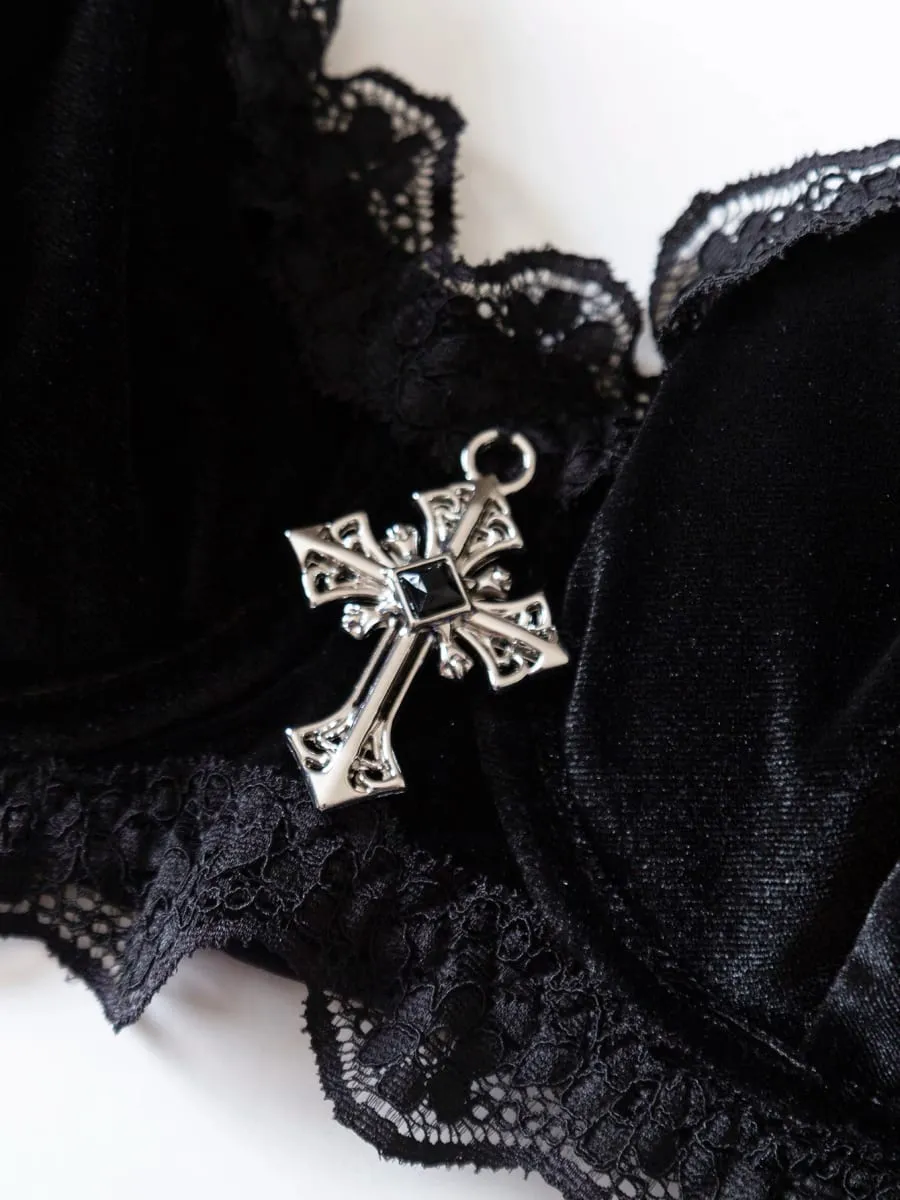 Vintage Inspired Adjustable Strap Black Lace Lingerie Set Gothic Intimate Wear for Bold Femininity