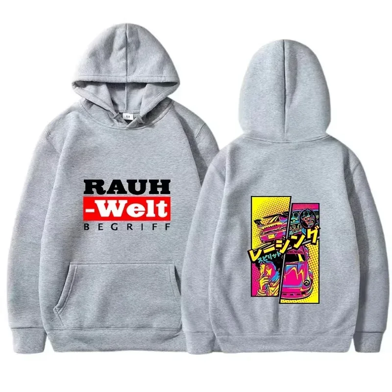 Rauh Welt Hoodie Car Widebody Tuning JDM Racing Pop Art Comic Aesthetic Black Oversized Casual Sweatshirt Long Sleeve