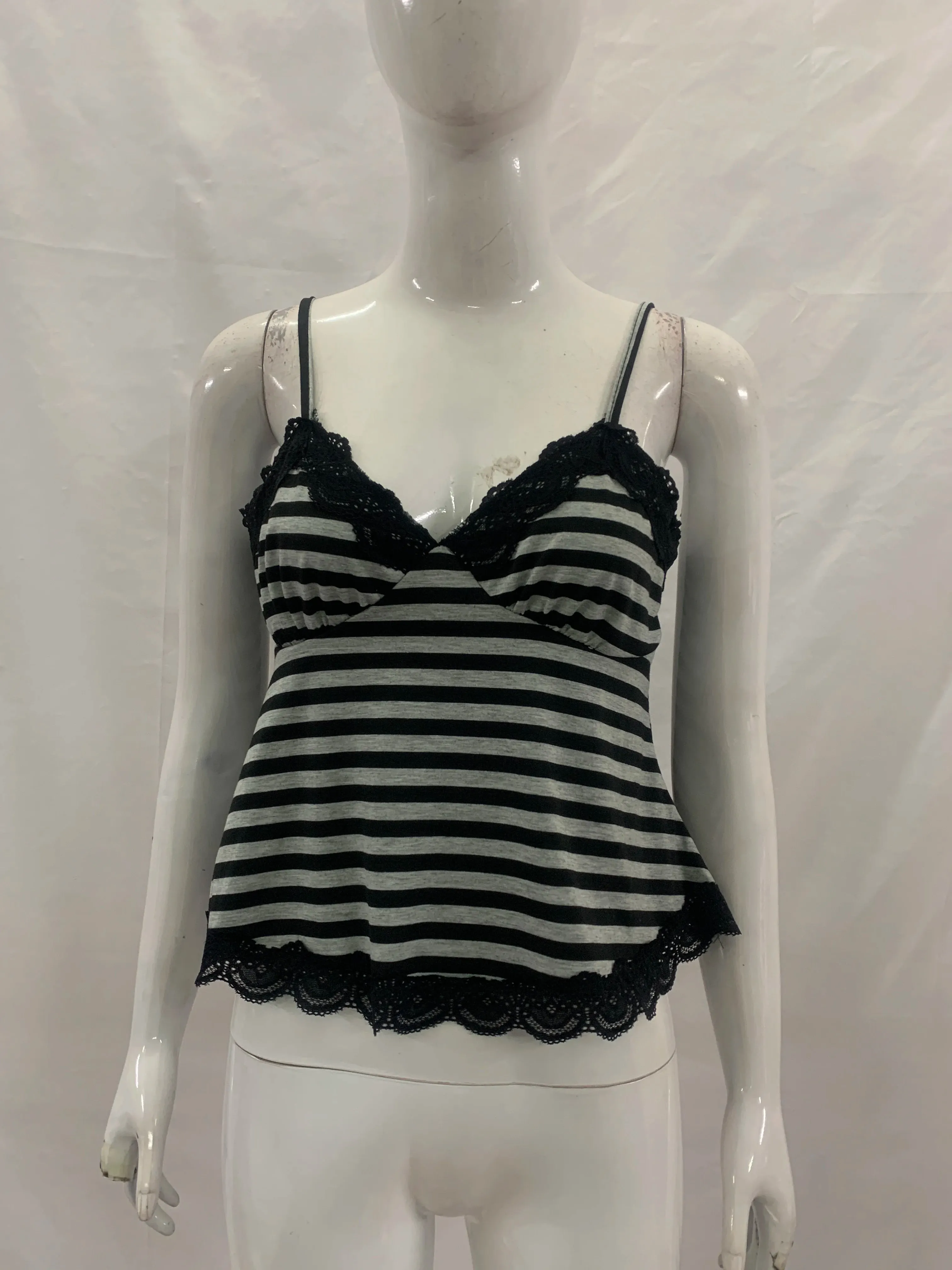 European and American New Summer Punk Style Sexy Y2K V-Neck Contrasting Striped Thin Shoulder Strap Vest