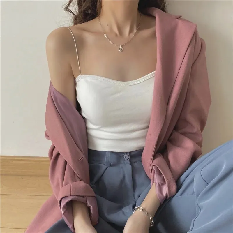 Atasan Vest Musim Panas Wanita Tanpa Lengan Kapas Atas Tiub Berbalut Tapak Rompi Atasan dengan Pad Payudara Atasan Anjal Lembut Yang Boleh Ditanggalkan Lancar