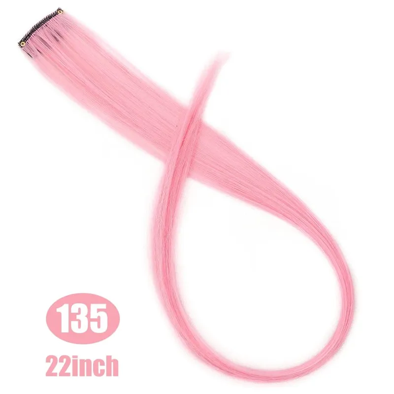 Lupu Synthetic Colorful Highlight Εξτένσιον μαλλιών Rainbow Κλιπ σε ένα κομμάτι 22 ιντσών μακριά ίσια ψεύτικα μαλλιά Κομμάτια για γυναίκες