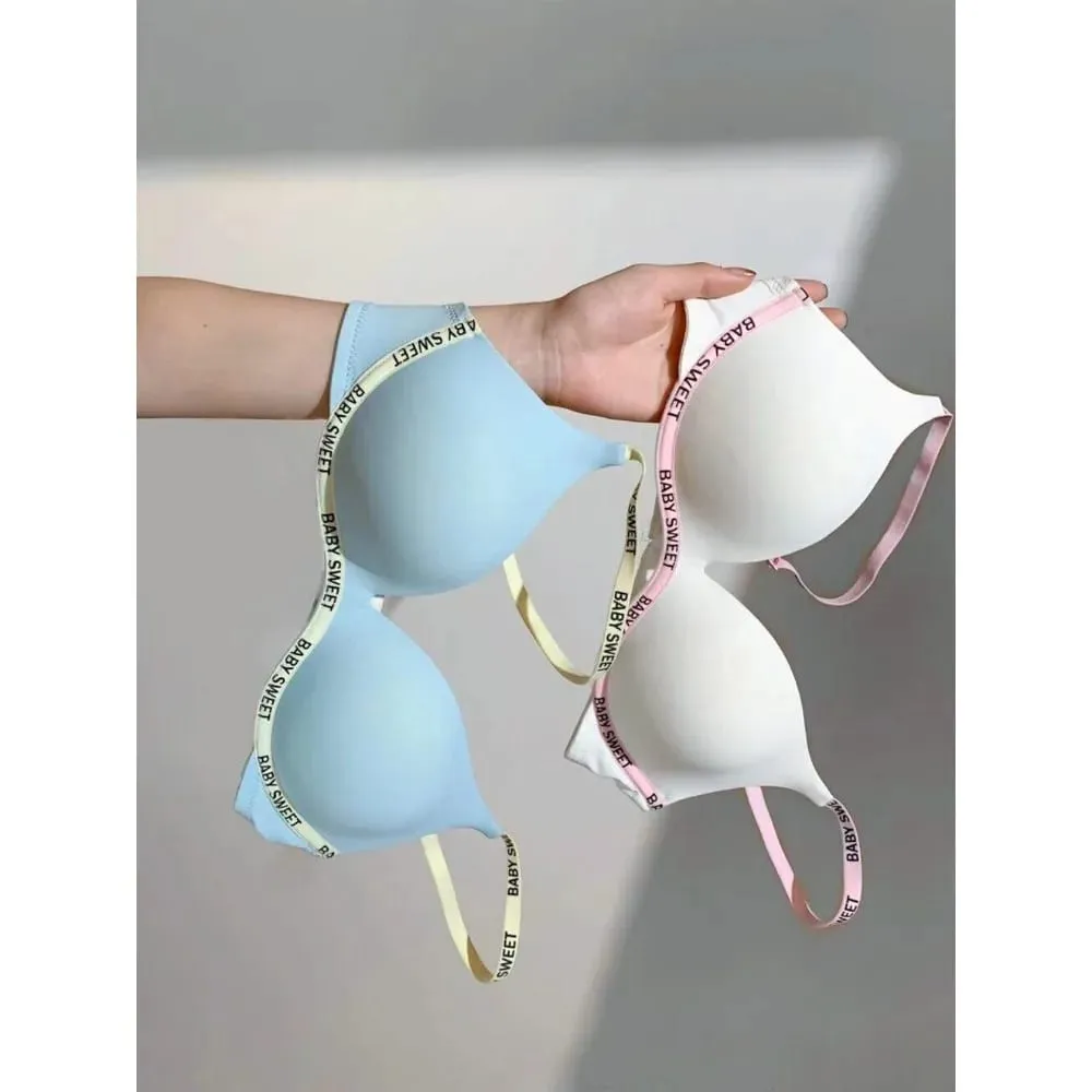 New Dopamine Color Seamless Wireless Bra Set Push Up Gather Sexy Lingerie Panties Underwear For Women 32‑38AB bra set