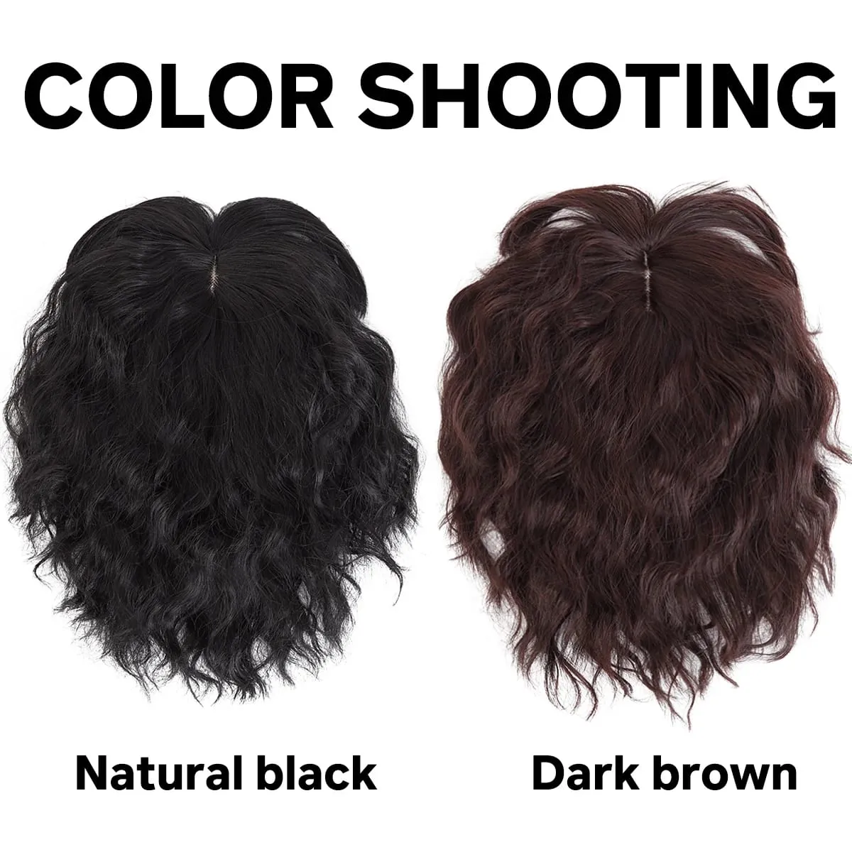 Topper Synthetic corn beard replacement block wig heat-resistant curly hair clip wig on the top of a woman's head