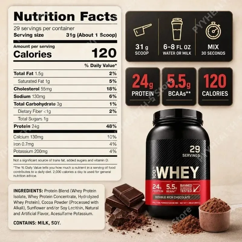 Bubuk Protein Whey Cokelat Kaya Ganda 24G Protein Pemulihan Otot Kebugaran Nutrisi Mendukung Bebas Gluten 899G 29 Porsi