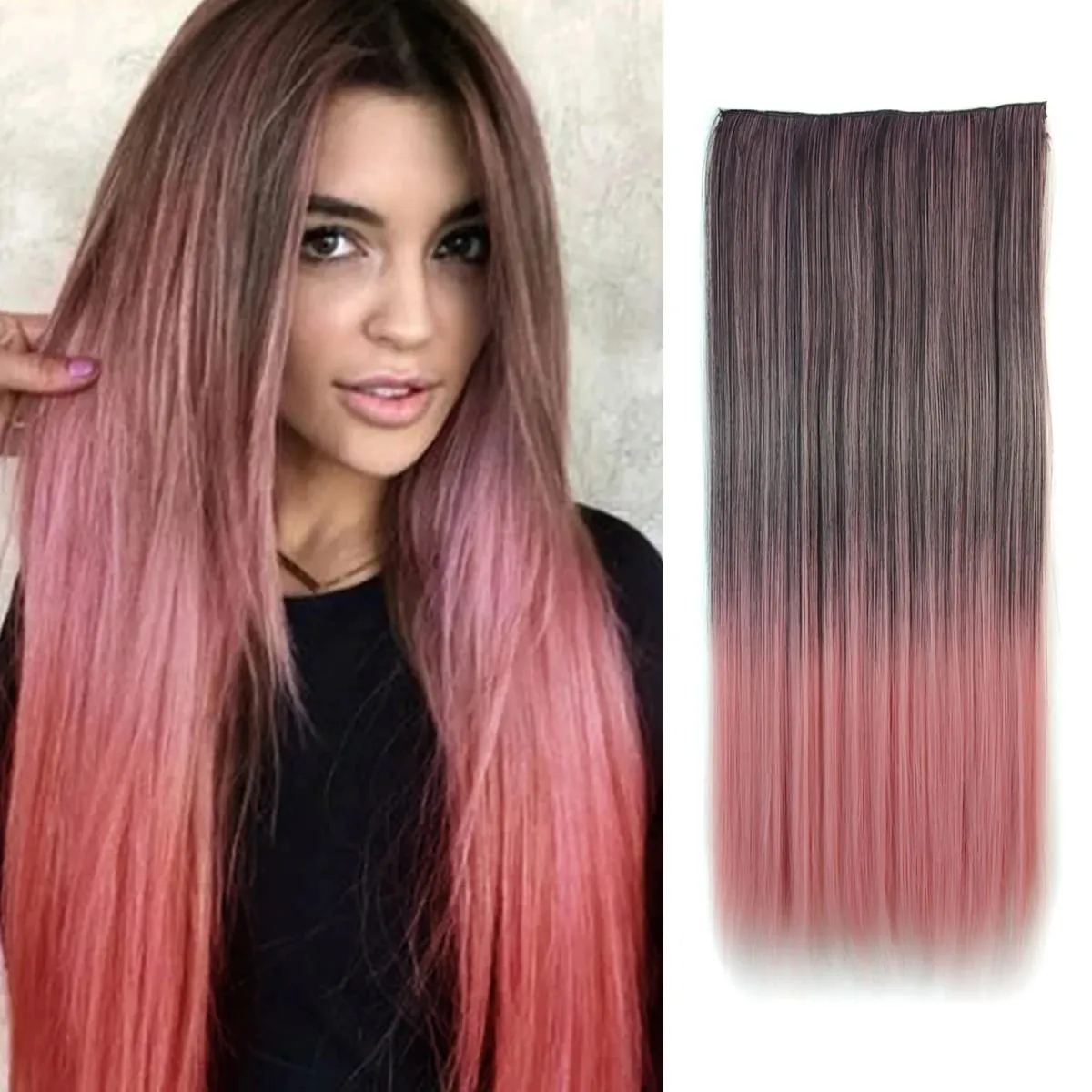 Zolin grampo de cabelo reto na extensão do cabelo arco-íris colorido ombre cor uma peça com 5 clipes sintético cosplay hairpieces