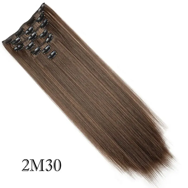 7Pcs/Set Long Straight Clip in Hairpiece Synthetic Clip in Hair Extensions Brown Highlight Blonde Natural Soft Hairpieces