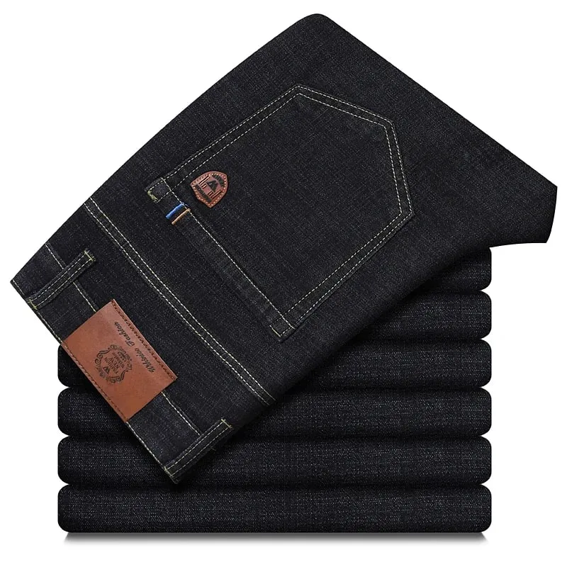 Autumn Winter Men's Jeans Classic Retro Grey Denim Pants Man Work Slim Straight Stretch Cotton Trousers Streetwear Plus Size 40