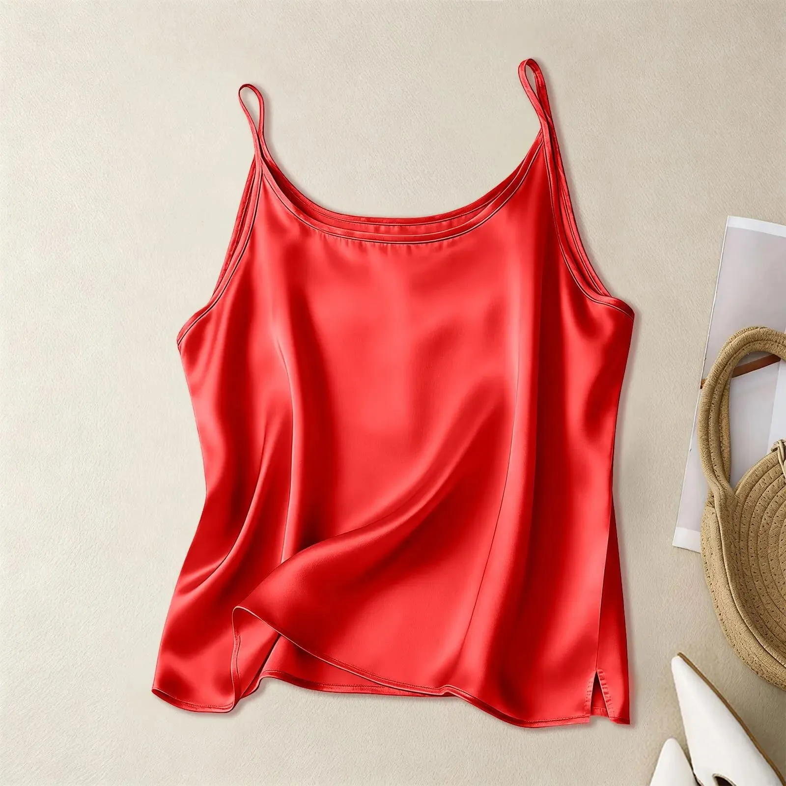 Hot-selling new arrivals from Europe and America: Mini-length women's sexy satin versatile top with spaghetti straps