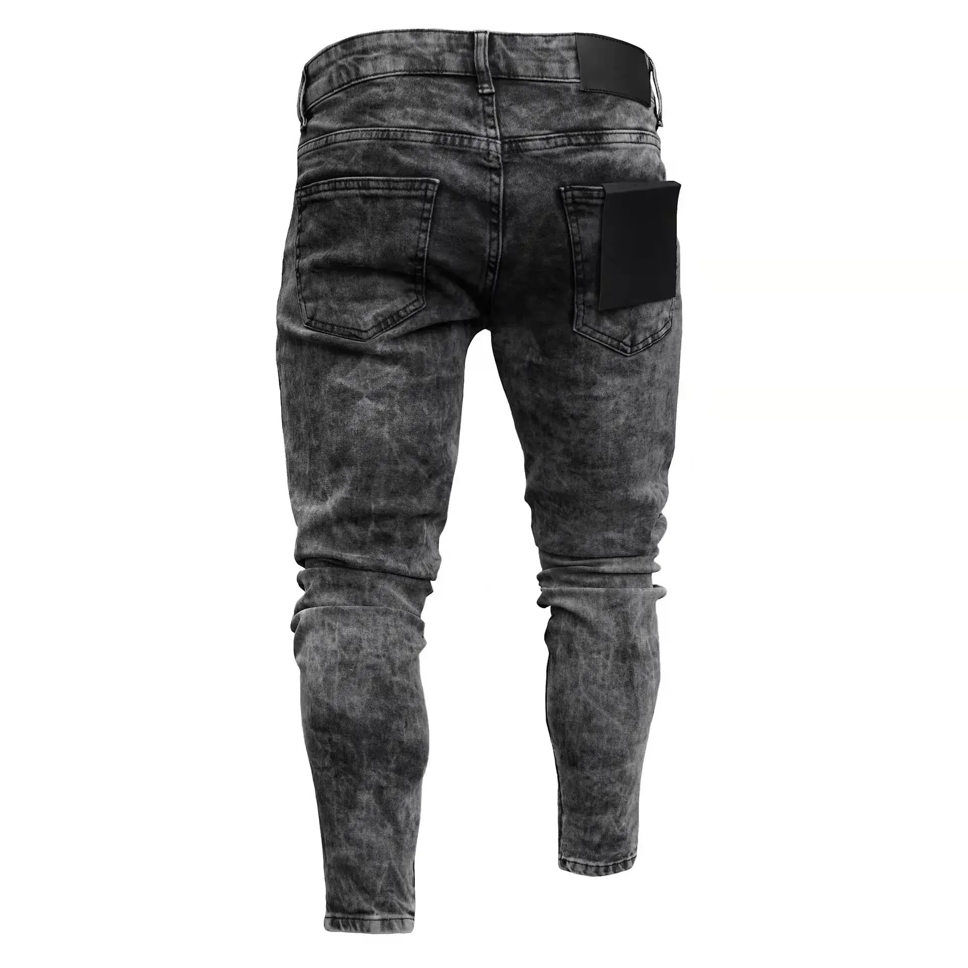 Denim Pant Men Jeans Vintage Pencil Pants High Waist Distressed Hole Skinny Trousers Zipper Hem Y2k Streetwear Splice Casual