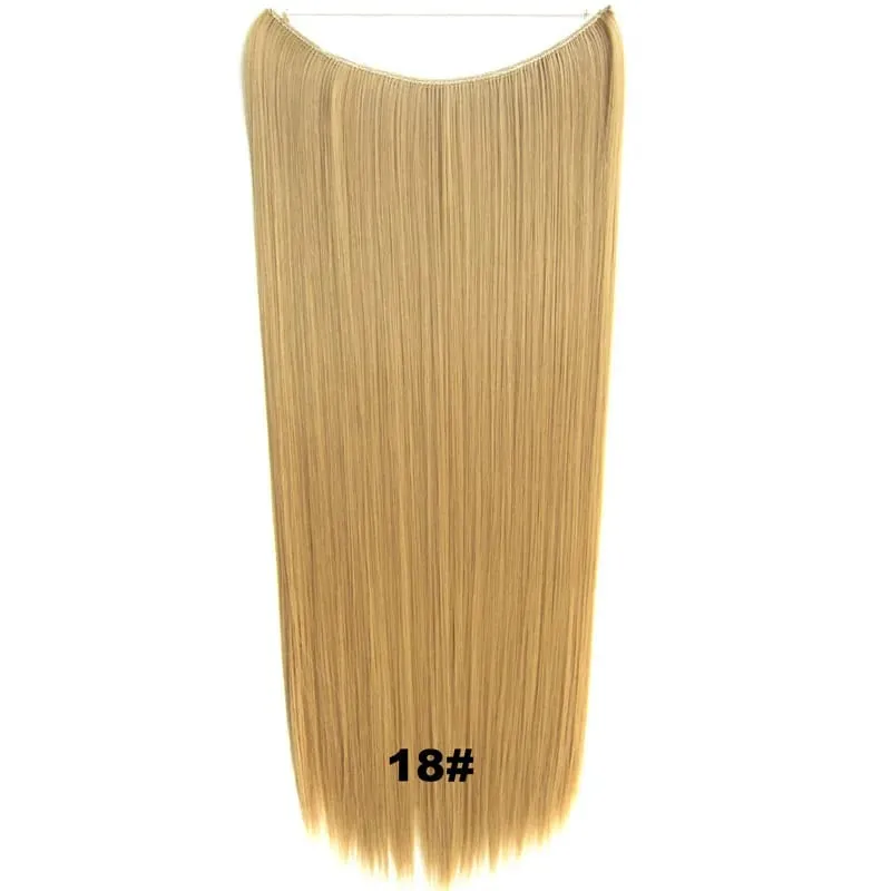 Synthetic One piece Hair Extensions No Clip No Glue Invisible 24inch Long Straight Wave Heat Resistant String Hairpiece