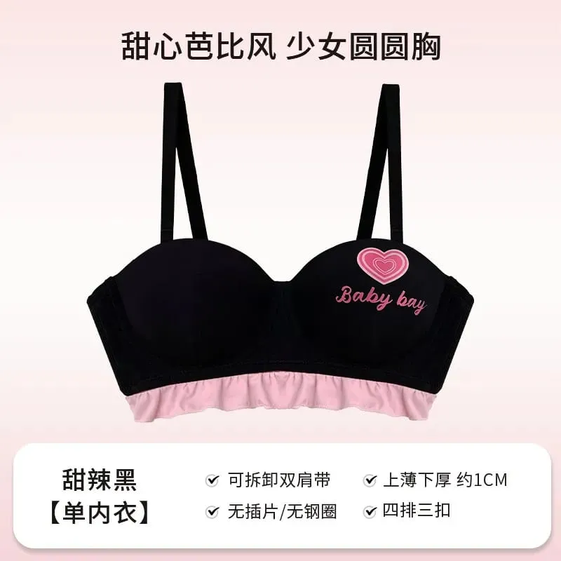 Sutiã sem fio sem costura, coração azul, redondo, meia xícara, lingerie para peito pequeno, push up, sem arame, sexy, íntimo