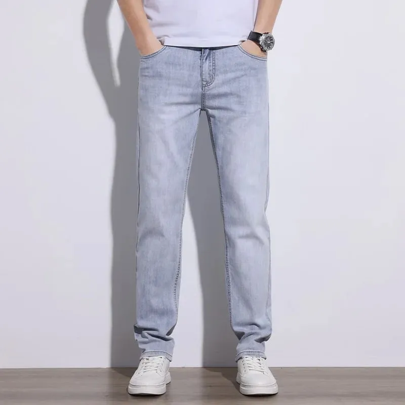 Herrejeans Stretch Slim Regular Fit Grå Lyseblå Mørkeblå Jeans Til mænd Denimbukser Causal Streetwear Herretøj