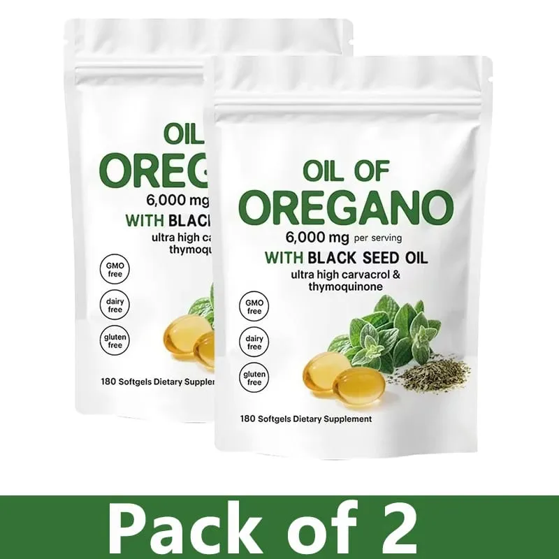 Oil of Oregano Softgels with Black Seed Oil 6000mg - Oregano Oil Capsules for Immune & Digestive Support - Non-GMO Gluten-Free