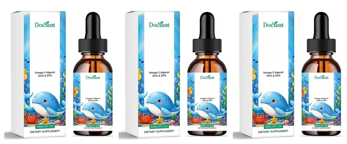Docteat plantebaseret omega-3 algeolie DHA EPA væskedråber Børn Hjernesundhed Vegansk ikke-GMO Daglig ernæring Orange 60 portioner