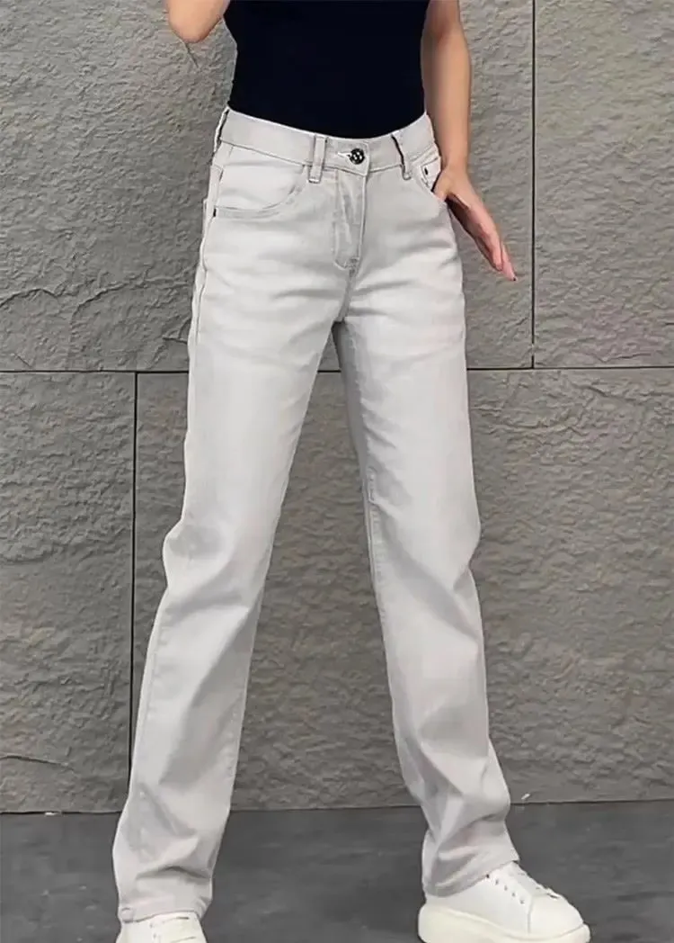 2026 Luxury Jeans for Man Original White Gray Draped Jeans for Men Summer New Slim Fit Trendy Straight-leg Slimming Casual Pants