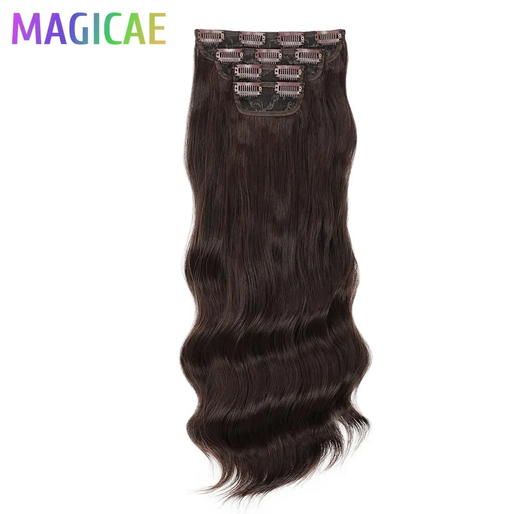 24Inch Clips Body Wave Bundle Ombre Grey Blonde P27/613 4Pcs/Lot Clip In 220g Ombre Brown 6# High Temperature Bio Synthetic Hair