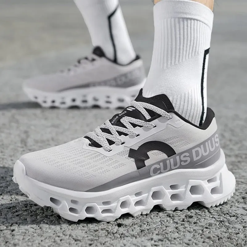 Men's running shoes hollow cushioning thick soled sneakers breathable mesh lightweight non-slip sneakers outdoor fitness shoes