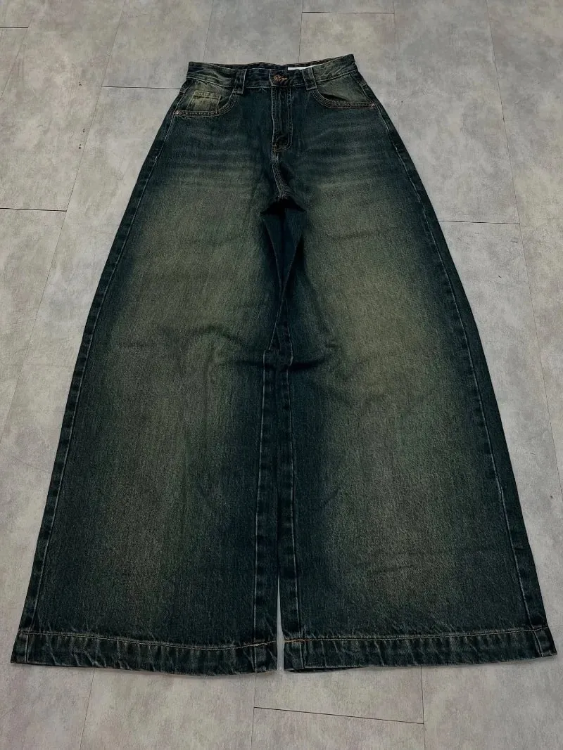 Y2K American New Pattern Embroidery Baggy Jeans Men High Street Vintage Hip Hop Fashion Casual Joker Couple Wide-leg Pants