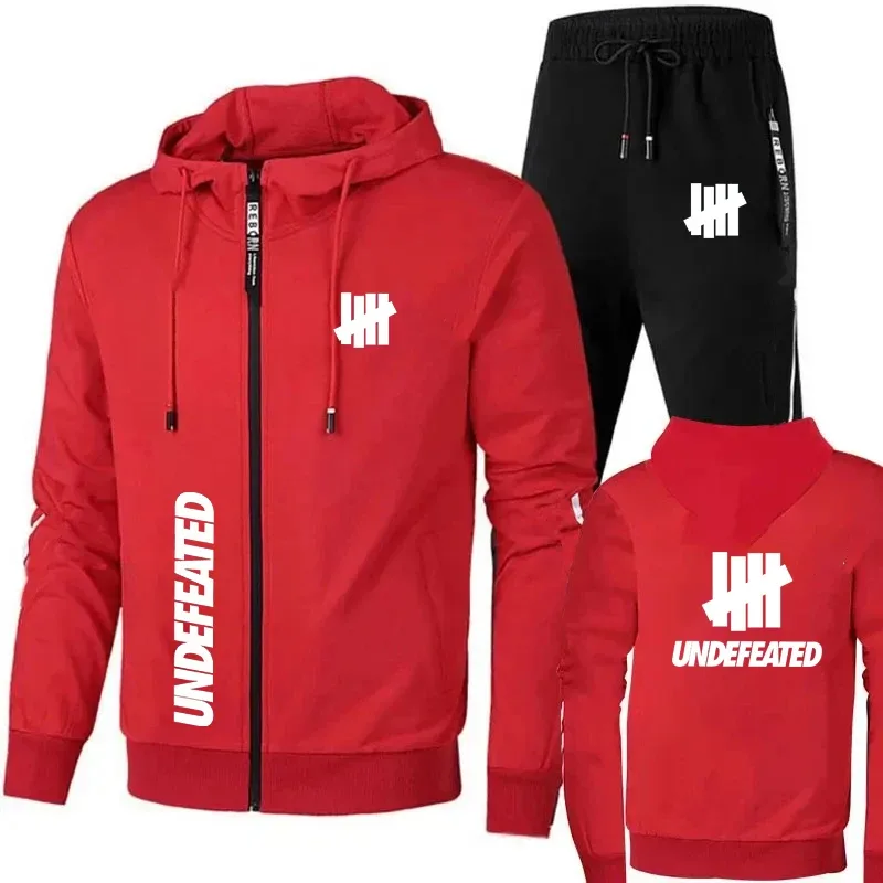 Men's 2 Piece Tracksuit Black UNDEFEATED Graphic Print Full Zip Hooded Sweatshirt and Drawstring Sweatpants Streetwear Hip Hop C