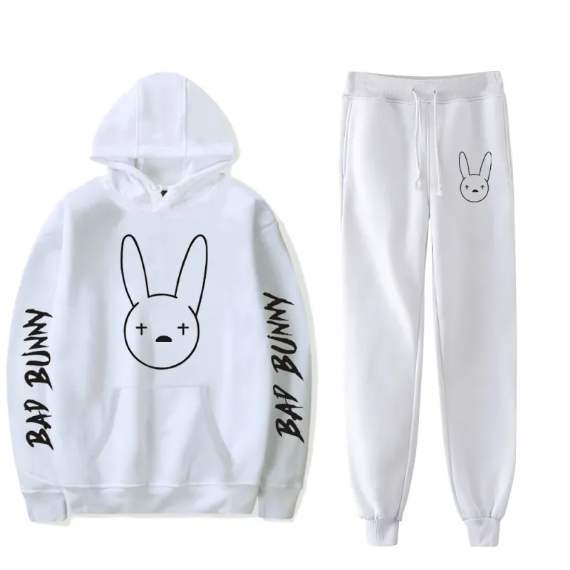 Harajuku Comfortable Funny bad bunny Print Sweatshirt Sweatpants Suit Men/Women Hoodies+ Trousers Suit Cute 2 Piece Set Clothes