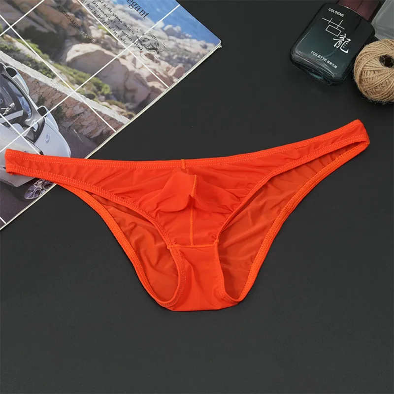 Mens Sexy Low-Waist Briefs Shorts See Through Pouch Underwear Ice Silk Underpant Bikinis Ultra Thin Panties Solid Comf Lingerie