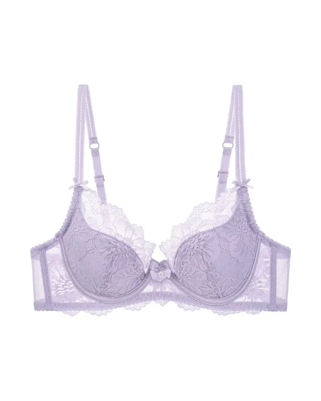 Women Lace Bra Panty Set Summer Thin Push Up Side Support Anti Sag Sexy Pure Desire Lingerie Underwear Suit 32‑38