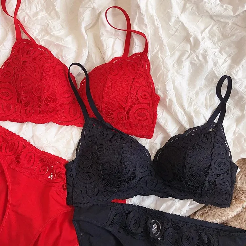 Colors Seamless Comfortable Full Lace Sleepwear Bra Sets Sexy Women Underwear Wire Free Push Up Lingerie Suits Intimates