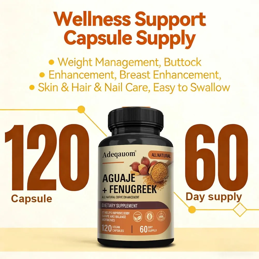 Aguaje + Fenugreek Capsules - 1000mg Supports Buttocks Curvy Body & Breast Support Immune Health Rich in Protein & Vitamins