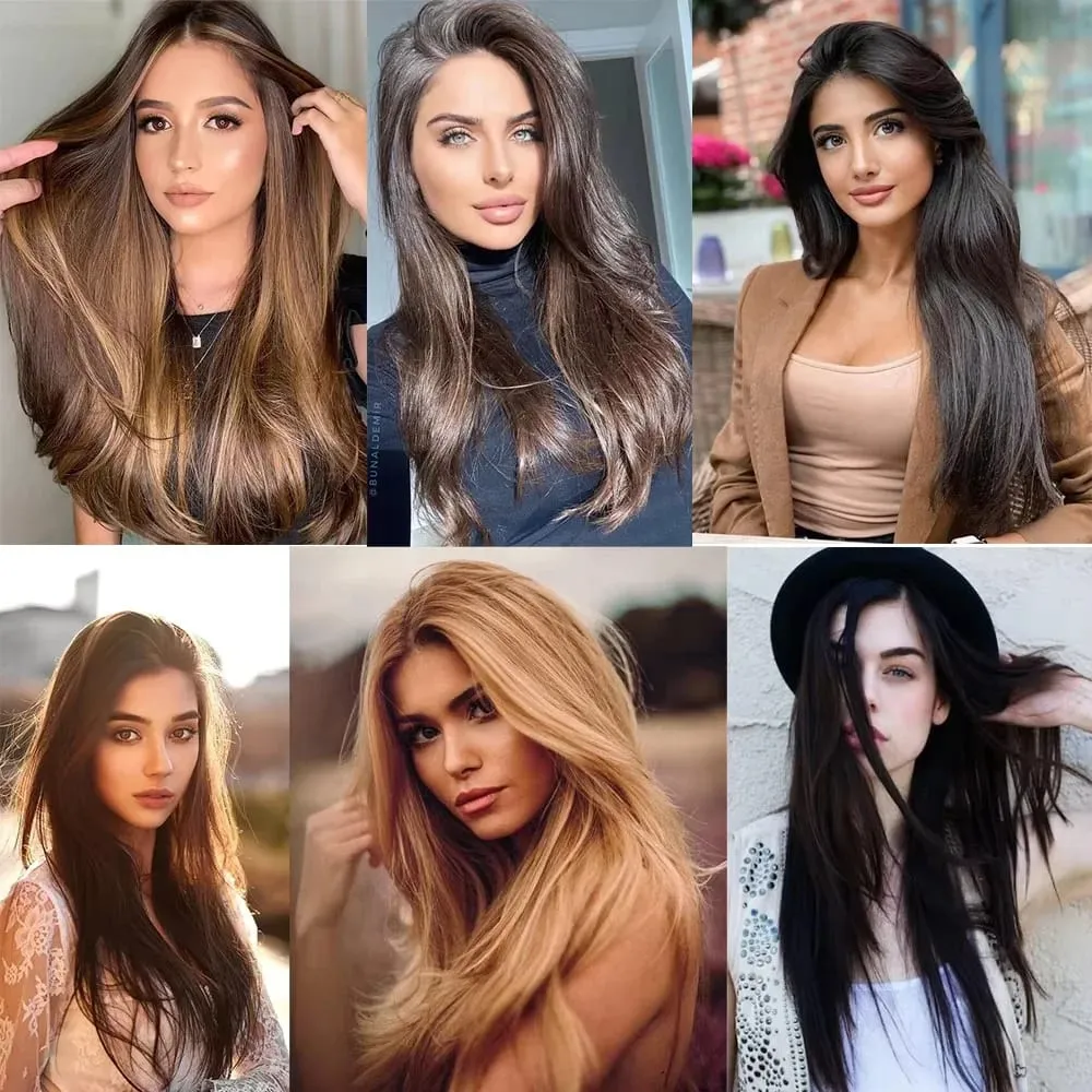 24Inch Synthetic 7Pcs/set Long Straight Hair Extension 16Clips Hairstyle Black Blonde Y2K Kpop Hairpiece for Women Christmas Eve