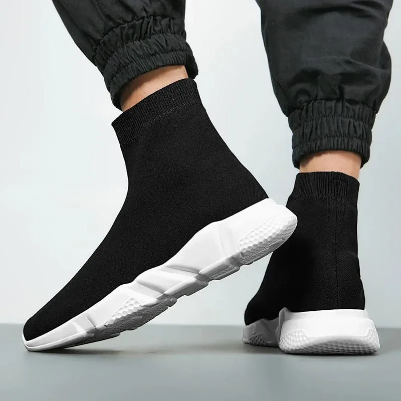Classic Black High Top Sneakers For Men Designer Shoes Slip-on Men's Casual Sneakers Comfy Breathable Knit Women's Sports Shoes