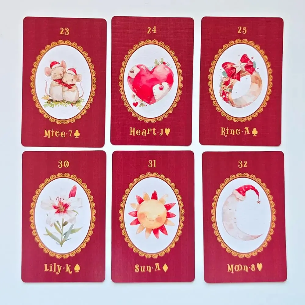 Christmas Carol Lenormand Deck 9*6cm 42 Pcs Cute Christmas-themed Lenormand Cards Printed on 350GSM Double-embossed Cardstock