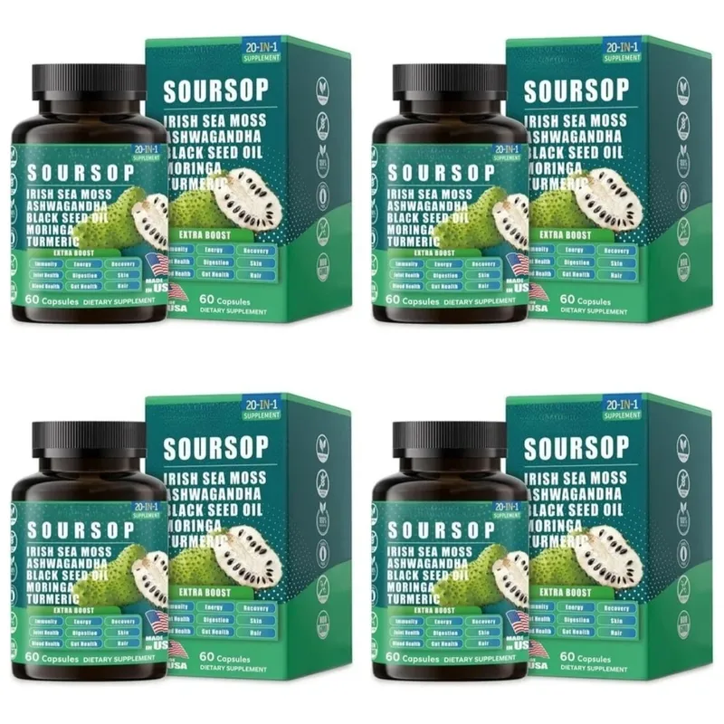 20‑IN‑1 Irish Sea Moss Capsules with Soursop Vitamin C & Vitamin D3 Immune Health & Digestive Support Plant‑Based 60 Capsules