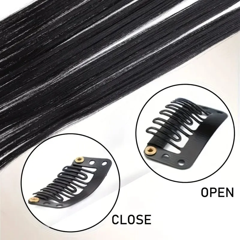 24 Inch Women's Elegant Clip On Synthetic Wig - Natural Style Long High Gloss Straight Hair Piece Wig Extension