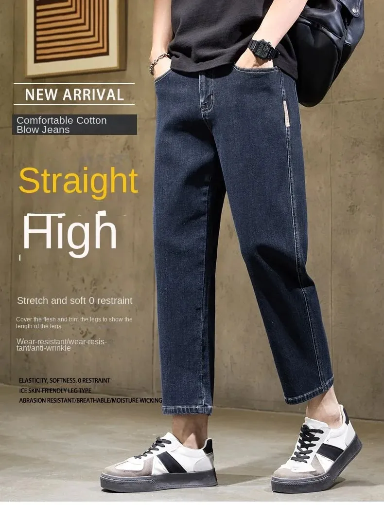 Ανδρικό φαρδύ τζιν ίσιο τζιν Casual Stretch τζιν 9 μήκους Άνετο φαρδύ παντελόνι Άνοιξη φθινόπωρο Ευέλικτο φαρδύ παντελόνι