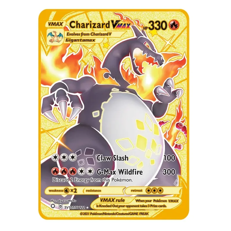 2026 NEW Pokemon Metal Card 10000 Points Arceus Charizard Super Card Golden English Mewtwo Vmax GX EX Anime Collection Card Gift
