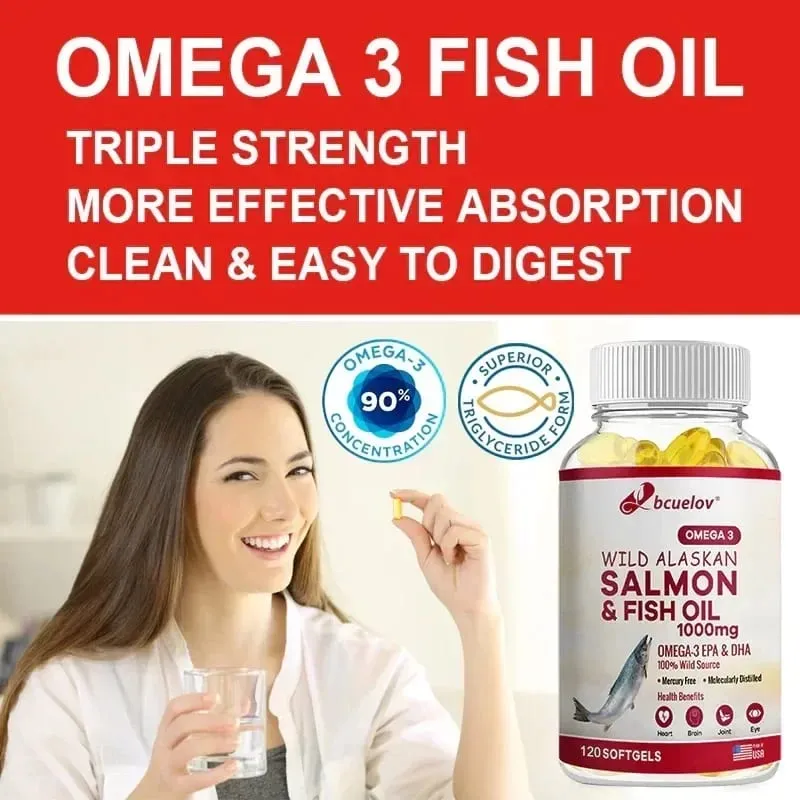 Wild Alaskan Salmon Oil - Pure Fish Omega 3 EPA DHA Fatty Acids - Supports Joint Function Brain Eye Immune and Heart Health